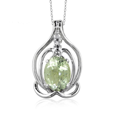 JewelonFire 1 1/3 Carat T.G.W. Green Amethyst And White Diamond Accent Sterling Silver Pendant - Assorted Colors