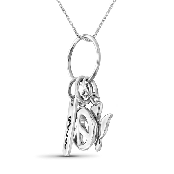 JewelonFire Sterling Silver "PEACE" Engraved Charm Pendant