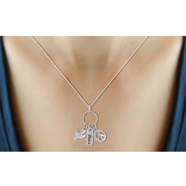 JewelonFire Sterling Silver "PEACE" Engraved Charm Pendant