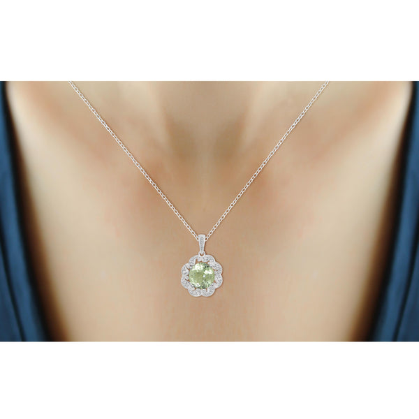 JewelonFire 2 1/2 Carat T.G.W. Green Amethyst And White Diamond Accent Sterling Silver Pendant - Assorted Colors