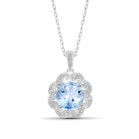 JewelonFire 3 1/5 Carat T.G.W. Sky Blue Topaz And White Diamond Accent Sterling Silver Pendant - Assorted Colors