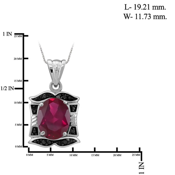 JewelonFire 2.50 Carat T.G.W. Ruby And Accent Black Diamond Sterling Silver Pendant - Assorted Colors