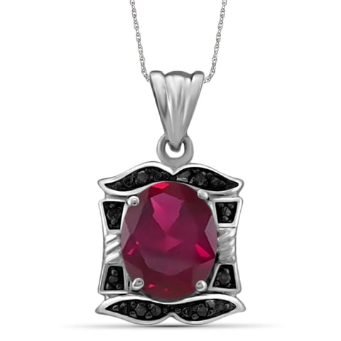 JewelonFire 2.50 Carat T.G.W. Ruby And Accent Black Diamond Sterling Silver Pendant - Assorted Colors