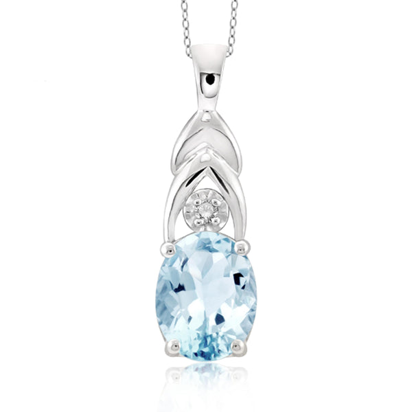 JewelonFire 2 1/3 Carat T.G.W. Sky Blue Topaz And White Diamond Accent Sterling Silver Pendant - Assorted Colors