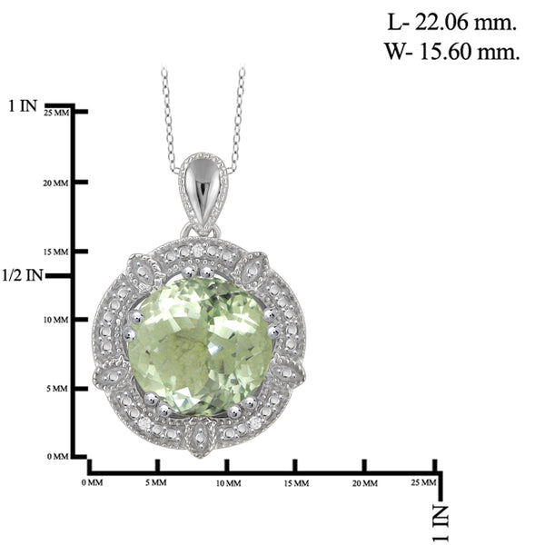 JewelonFire 3 1/2 Carat T.G.W. Green Amethyst And White Diamond Accent Sterling Silver Pendant - Assorted Colors