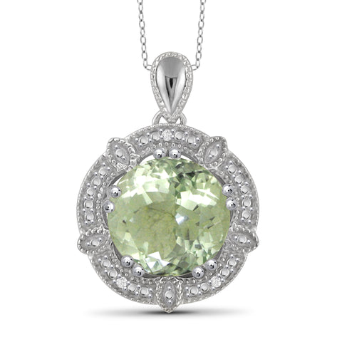 JewelonFire 3 1/2 Carat T.G.W. Green Amethyst And White Diamond Accent Sterling Silver Pendant - Assorted Colors