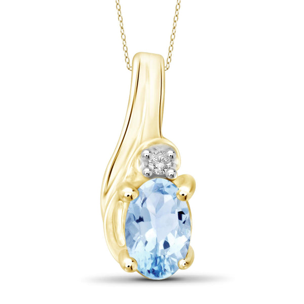 JewelonFire 1/4 Carat T.G.W. Sky Blue Topaz and White Diamond Accent Sterling Silver Pendant - Assorted Colors