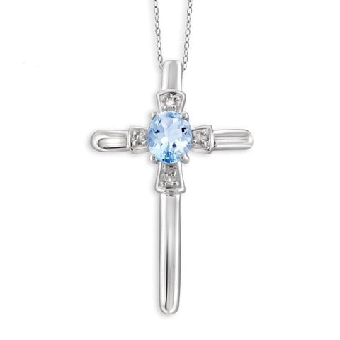 JewelonFire 1/4 Carat T.G.W. Sky Blue Topaz and White Diamond Accent Sterling Silver Pendant - Assorted Colors