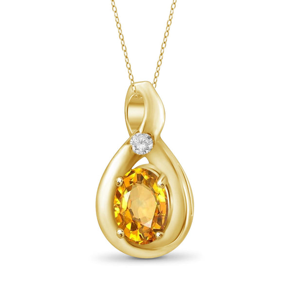 JewelonFire 1/2 Carat T.G.W. Citrine and White Diamond Accent Sterling Silver Pendant - Assorted Colors