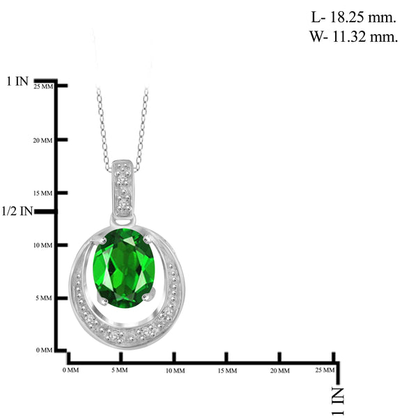 JewelonFire 1.20 Carat T.G.W. Chrome Diopside and 1/20 ctw White Diamond Sterling Silver Pendant - Assorted Colors
