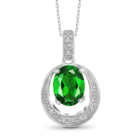 JewelonFire 1.20 Carat T.G.W. Chrome Diopside and 1/20 ctw White Diamond Sterling Silver Pendant - Assorted Colors