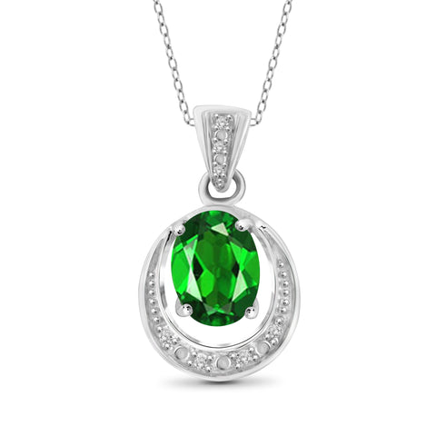 JewelonFire 1.20 Carat T.G.W. Chrome Diopside and White Diamond Accent Sterling Silver Pendant - Assorted Colors