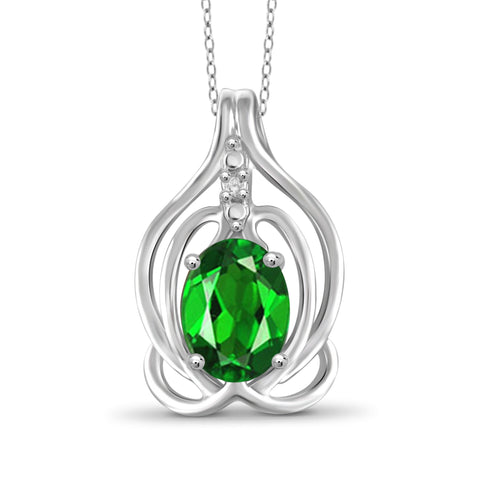 JewelonFire 1.20 Carat T.G.W. Chrome Diopside and White Diamond Accent Sterling Silver Pendant - Assorted Colors