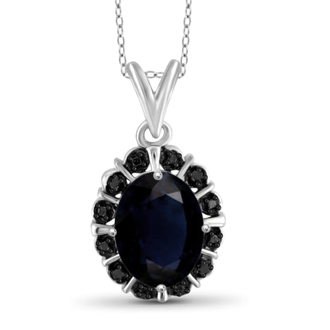 JewelonFire 1.90 Carat T.G.W. Sapphire and Black Diamond Accent Sterling Silver Fashion Pendant - Assorted Colors