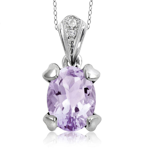 JewelonFire 1.00 Carat T.G.W. Pink Amethyst And White Diamond Accent Sterling Silver Pendant - Assorted Colors