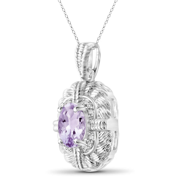 JewelonFire 1.00 Carat T.G.W. Pink Amethyst And White Diamond Accent Sterling Silver Pendant - Assorted Colors