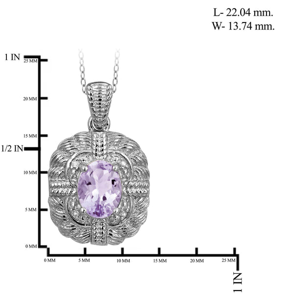 JewelonFire 1.00 Carat T.G.W. Pink Amethyst And White Diamond Accent Sterling Silver Pendant - Assorted Colors