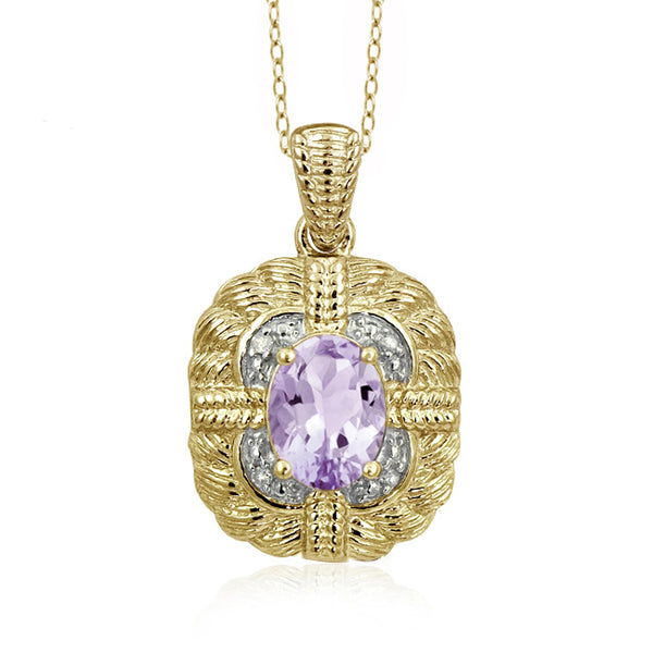 JewelonFire 1.00 Carat T.G.W. Pink Amethyst And White Diamond Accent Sterling Silver Pendant - Assorted Colors