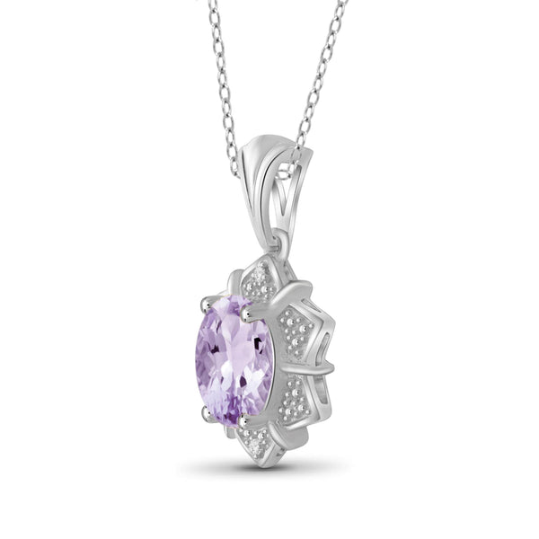 JewelonFire 1.00 Carat T.G.W. Pink Amethyst And White Diamond Accent Sterling Silver Pendant - Assorted Colors