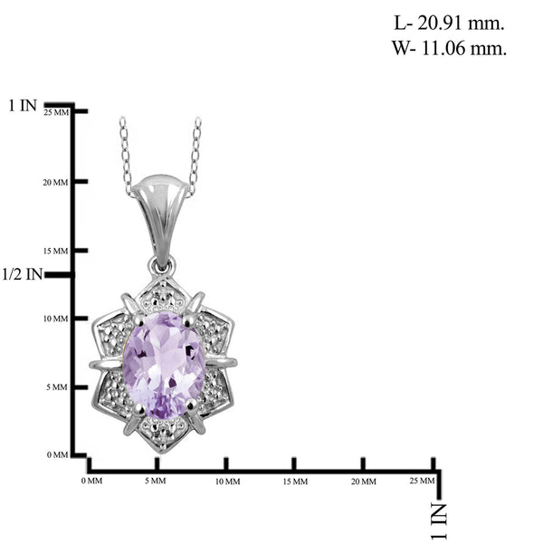 JewelonFire 1.00 Carat T.G.W. Pink Amethyst And White Diamond Accent Sterling Silver Pendant - Assorted Colors