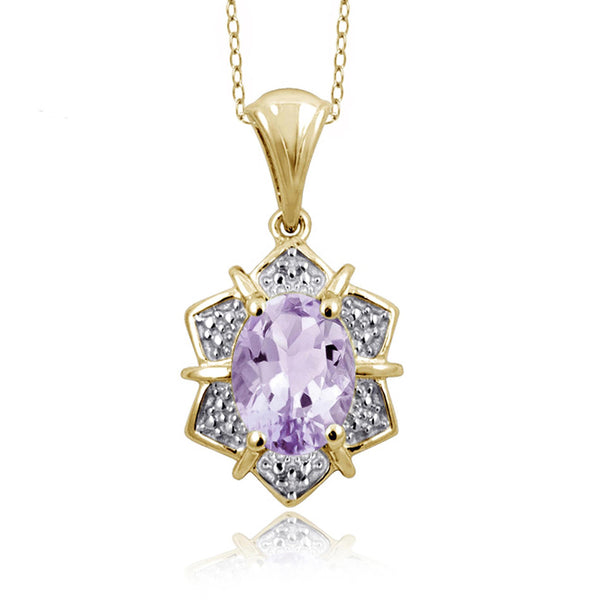 JewelonFire 1.00 Carat T.G.W. Pink Amethyst And White Diamond Accent Sterling Silver Pendant - Assorted Colors