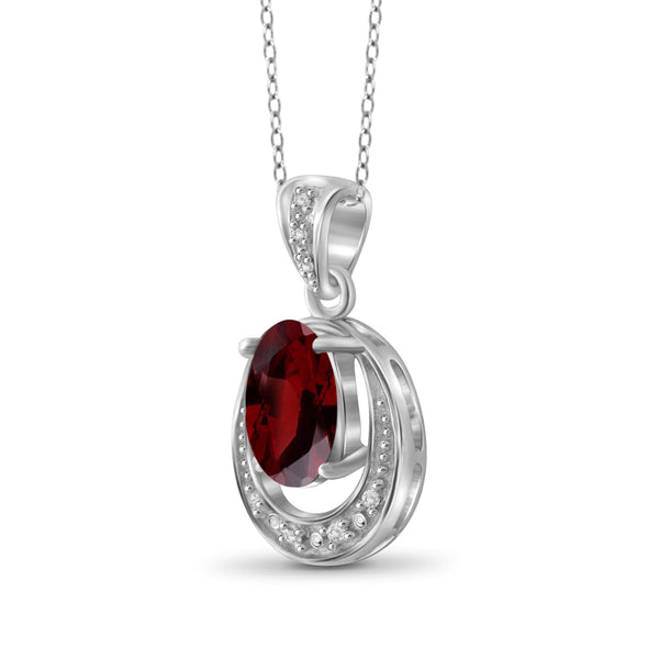 JewelonFire 1 1/2 Carat T.G.W. Garnet And White Diamond Accent Sterling Silver Pendant - Assorted Colors