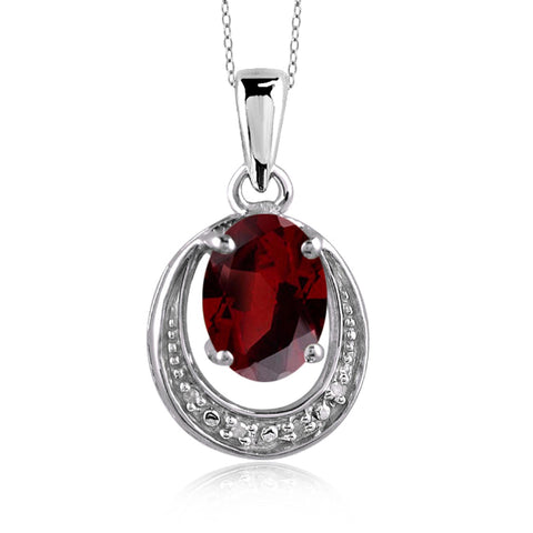 JewelonFire 1 1/2 Carat T.G.W. Garnet And White Diamond Accent Sterling Silver Pendant - Assorted Colors