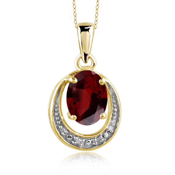 JewelonFire 1 1/2 Carat T.G.W. Garnet And White Diamond Accent Sterling Silver Pendant - Assorted Colors