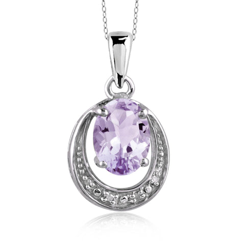 JewelonFire 1.00 Carat T.G.W. Pink Amethyst And White Diamond Accent Sterling Silver Pendant - Assorted Colors