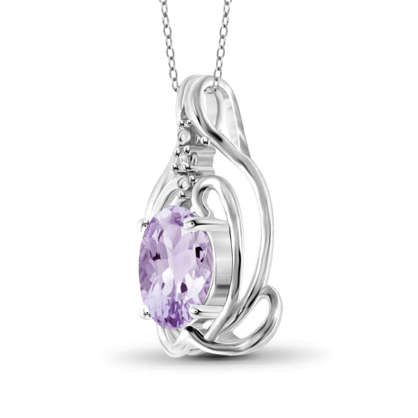 JewelonFire 1.00 Carat T.G.W. Pink Amethyst And White Diamond Accent Sterling Silver Pendant - Assorted Colors