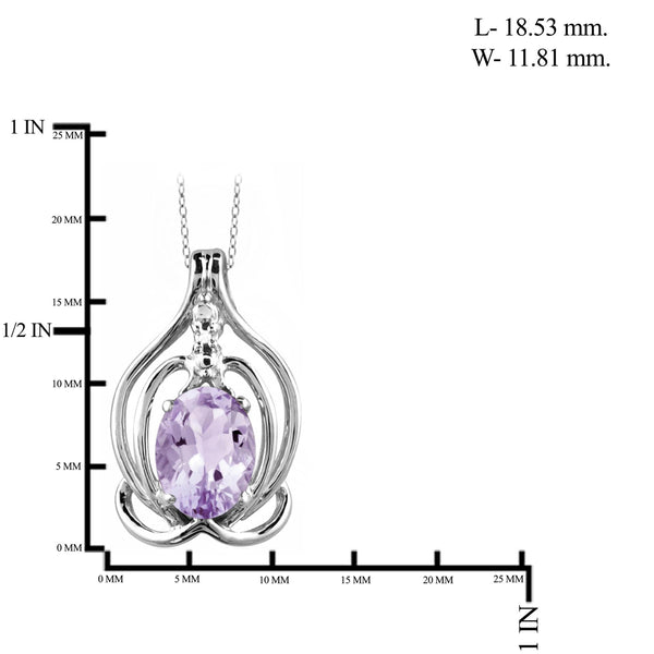 JewelonFire 1.00 Carat T.G.W. Pink Amethyst And White Diamond Accent Sterling Silver Pendant - Assorted Colors