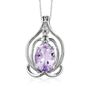 JewelonFire 1.00 Carat T.G.W. Pink Amethyst And White Diamond Accent Sterling Silver Pendant - Assorted Colors