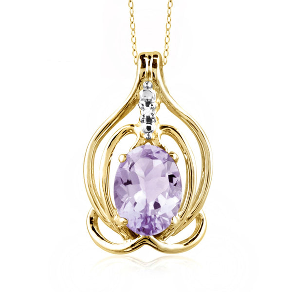 JewelonFire 1.00 Carat T.G.W. Pink Amethyst And White Diamond Accent Sterling Silver Pendant - Assorted Colors