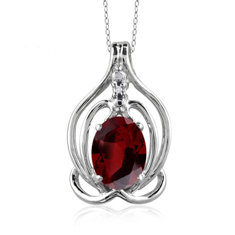 JewelonFire 1 1/2 Carat T.G.W. Garnet And White Diamond Accent Sterling Silver Pendant - Assorted Colors