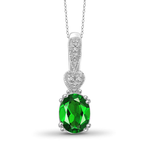 JewelonFire 1.50 Carat T.G.W. Chrome Diopside and White Diamond Accent Sterling Silver Pendant - Assorted Colors