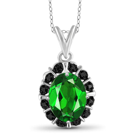 JewelonFire 1.50 Carat T.G.W. Chrome Diopside and Black Diamond Accent Sterling Silver Pendant - Assorted Colors