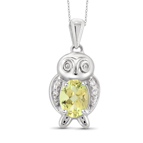 JewelonFire 1.00 Carat T.G.W. Lemon Quartz And White Diamond Accent Sterling Silver Pendant - Assorted Colors