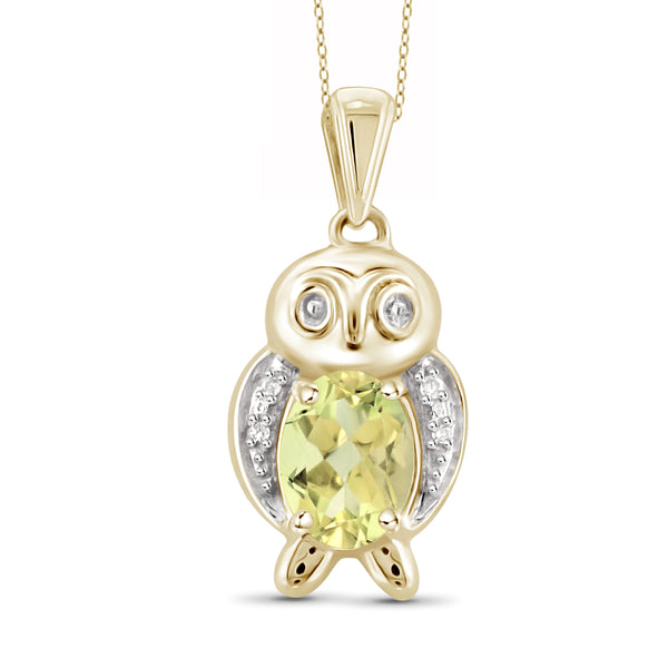 JewelonFire 1.00 Carat T.G.W. Lemon Quartz And White Diamond Accent Sterling Silver Pendant - Assorted Colors