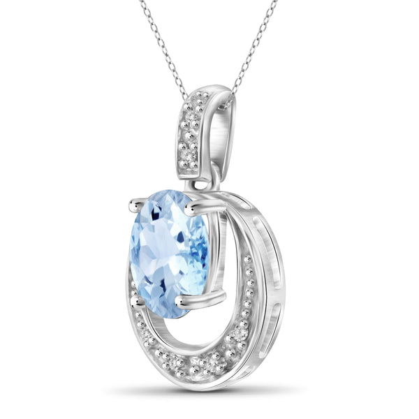 JewelonFire 1 1/2 Carat T.G.W. Sky Blue Topaz And White Diamond Sterling Silver Pendant - Assorted Colors