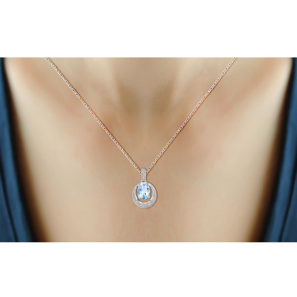 JewelonFire 1 1/2 Carat T.G.W. Sky Blue Topaz And White Diamond Sterling Silver Pendant - Assorted Colors