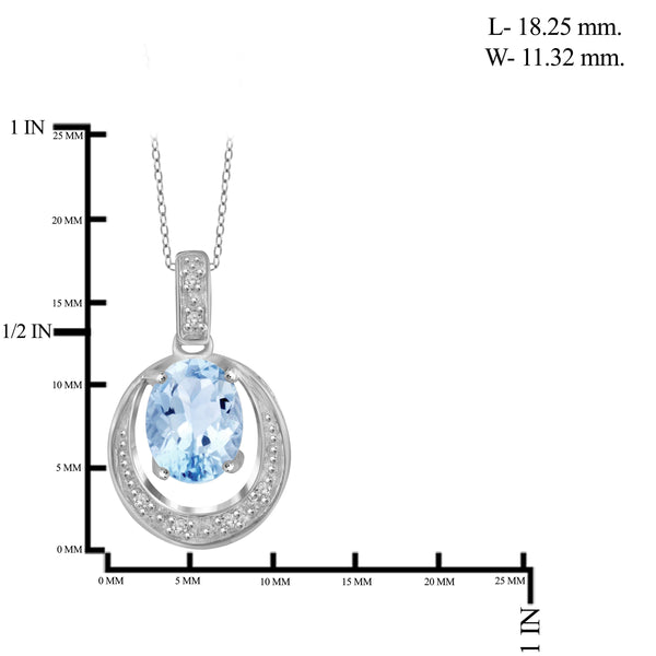 JewelonFire 1 1/2 Carat T.G.W. Sky Blue Topaz And White Diamond Sterling Silver Pendant - Assorted Colors