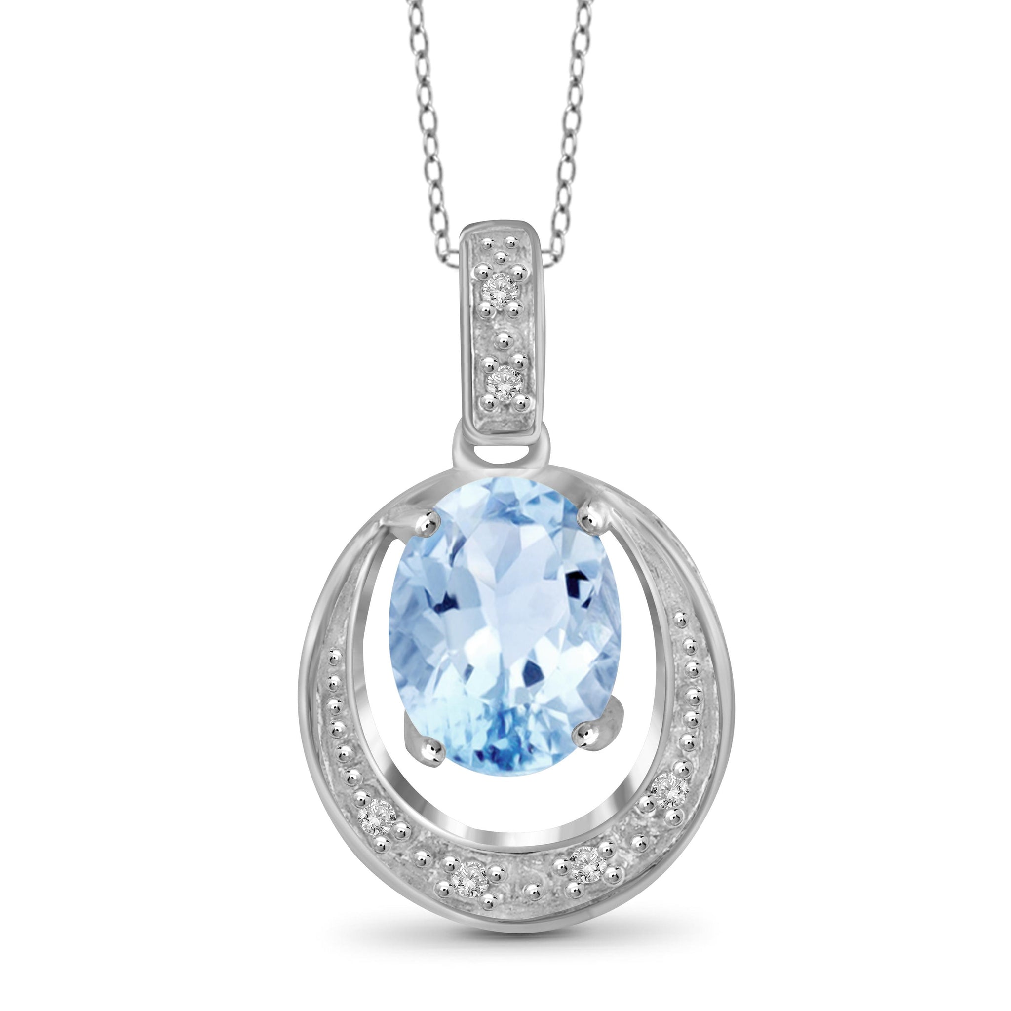 JewelonFire 1 1/2 Carat T.G.W. Sky Blue Topaz And White Diamond Sterling Silver Pendant - Assorted Colors