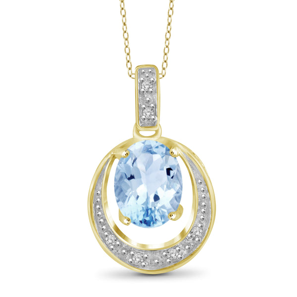 JewelonFire 1 1/2 Carat T.G.W. Sky Blue Topaz And White Diamond Sterling Silver Pendant - Assorted Colors