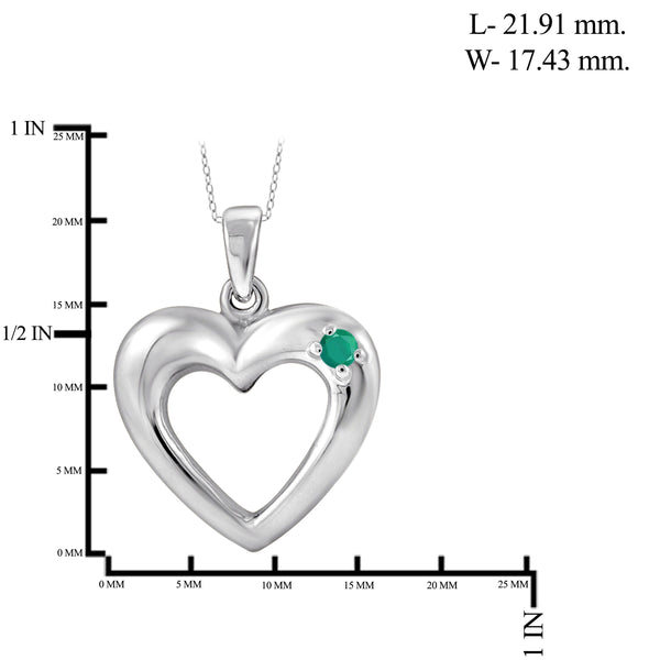 JewelonFire Emerald Accent Sterling Silver Heart Pendant - Assorted Colors