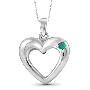 JewelonFire Emerald Accent Sterling Silver Heart Pendant - Assorted Colors