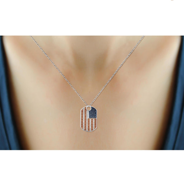 JewelonFire 1/4 Carat T.W. Multi Color Diamond Sterling Silver American Flag Pendant