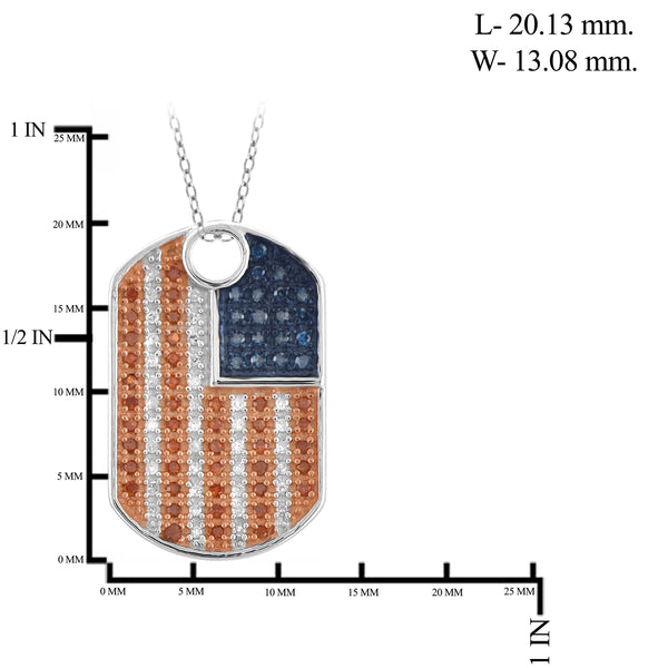 JewelonFire 1/4 Carat T.W. Multi Color Diamond Sterling Silver American Flag Pendant