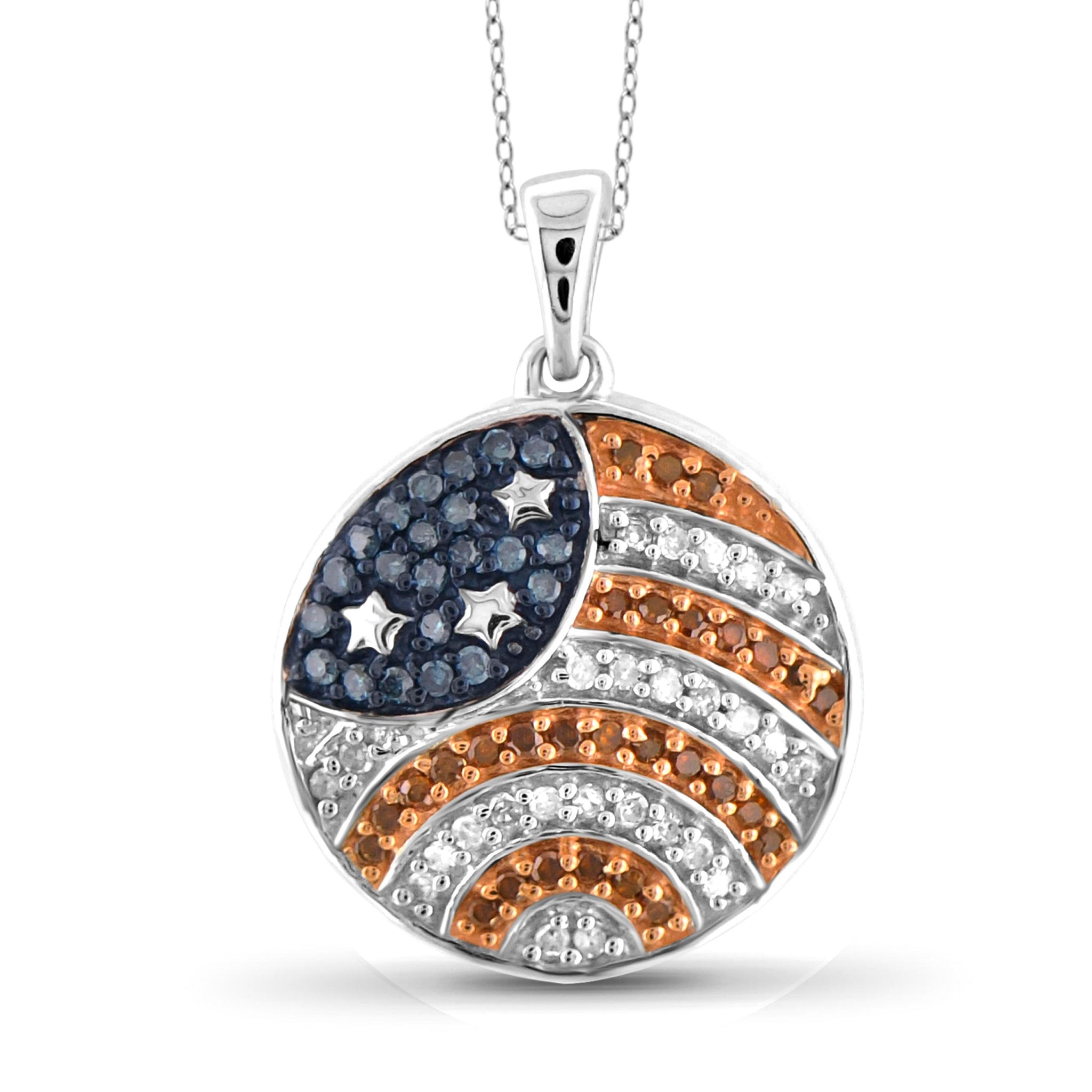 JewelonFire 1/4 Carat T.W. Multi Color Diamond Sterling Silver American Flag Round Pendant