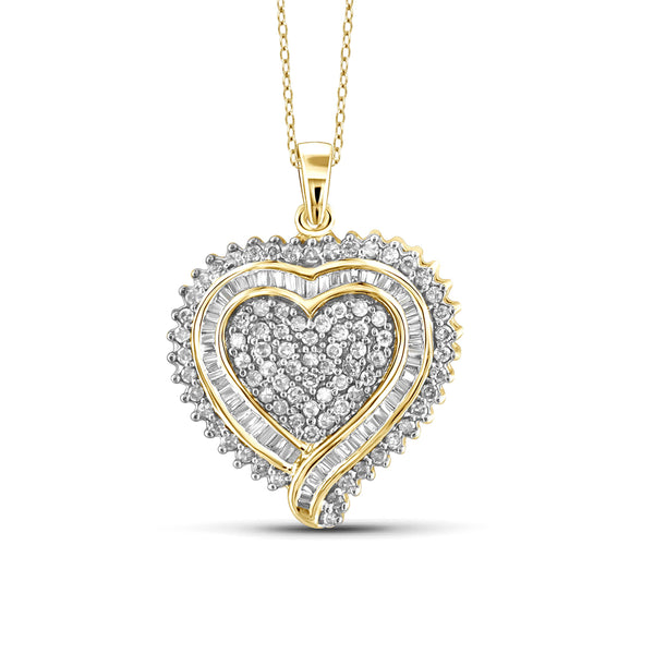 Jewelnova 1.00 Carat T.W. White Diamond 10K Gold Heart Pendant - Assorted Colors