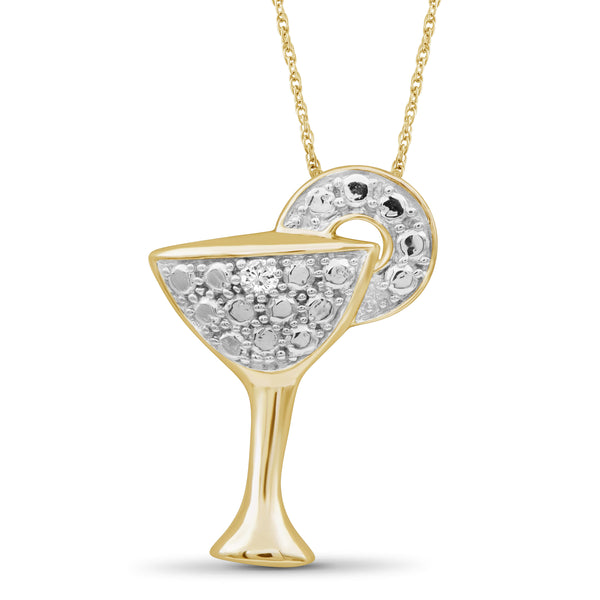 JewelonFire 1/20 Carat T.W. White Diamond Sterling Silver Martini Glass Pendant - Assorted Colors